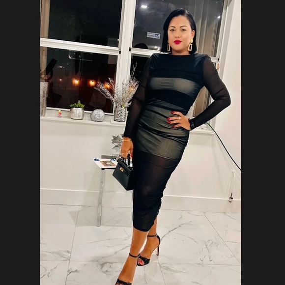 Louna Mesh Naked Midi Dress Long Sleeve In Sheer Black Mesh Size Medium - Picture 6 of 10